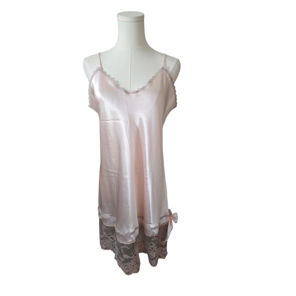 Vtg Colesce Couture Sz L Pink & Gray Lace Slip Lingerie Made in USA Coquette